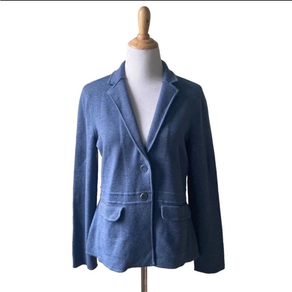 Talbots Merino Sweater Jacket Blazer in Heathered Denim Blue Medium - Picture 2 of 11